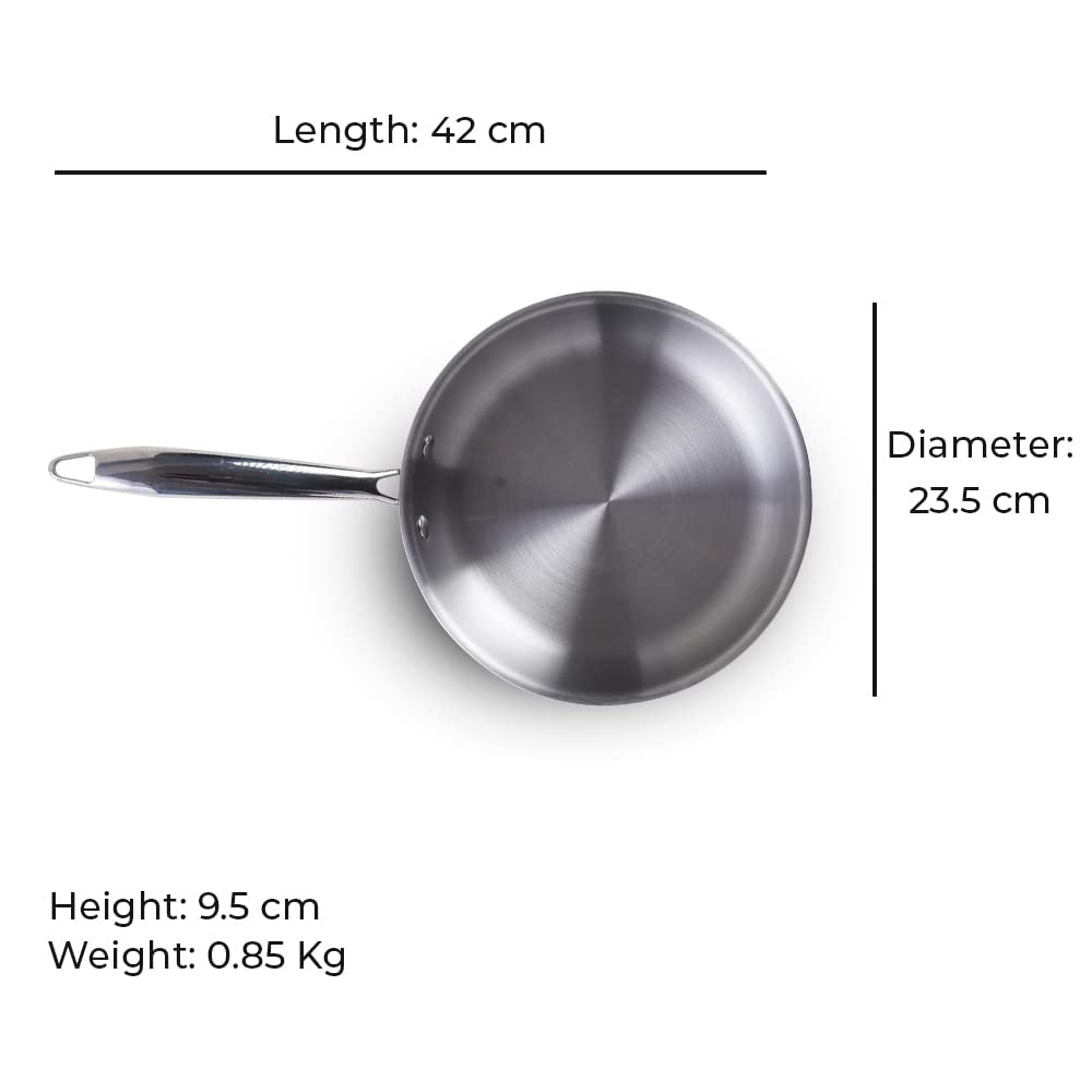 Triply Stainless Steel Fry Pan With Handle - Small, 22cm, 8.7 Inch, 1.5 Liters, 0.9 Kg | Induction Friendly, Nonstick 3-Layer Body, 100% Pure & Toxin-Free, No Chemical Coating