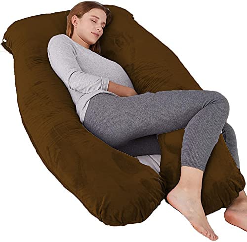 Pregnancy Pillow, Maternity Body Pillow For Sleeping, U Shaped Pillow, Brown - 55 Inch | Full Body Pillow, Pregnancy Pillow For Pregnant Women, Lightweight, Adjustable, Removable Cover