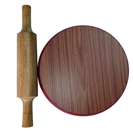 Dark Brown Wooden Chakla With Belan - 9 Inch | Roti Maker Or Rolling Board With Wooden Rolling Pin