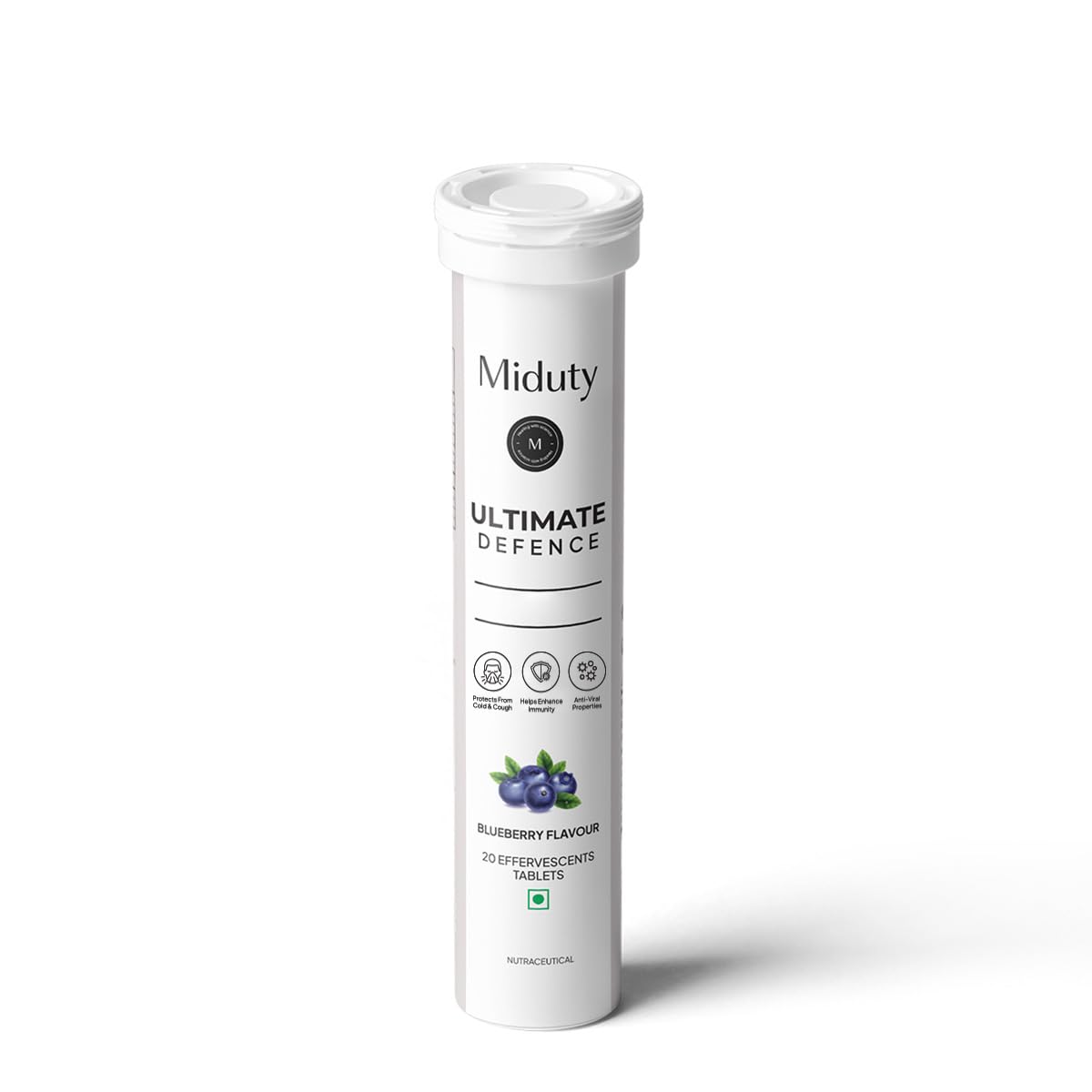 Miduty By Palak Notes Ultimate Defence, Amla Extract , Vitamin C , Wheatgrass , Immune Support Booster | Blueberry Flavour - 20 Effervescent Tablets , 50gm 0.1lbs