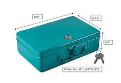 Aluminium Cash Box With Lock, For Jewellery Storage & Organizing - Ideal For Wardrobe, Desktop Locker Safe Peti Metal Container 10" (10" L X 6.5" W X 3" H), Colour - Green