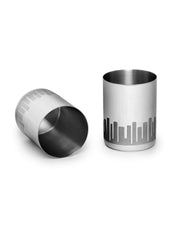 Designer Silver Stainless Steel Drinking Glass Set Of 2 - Cityscapes Pattern, Urban Series | Convenient Water Glasses - Multipurpose Designer Tumbler | Serve Ware & Tableware