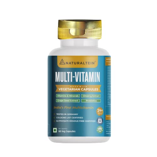 Naturaltein Multivitamins With Probiotics , Antioxidant, Brain, Energy, Heart, Immune Support, Nervous System | 60 Veg Capsules , 100gm 0.2lbs