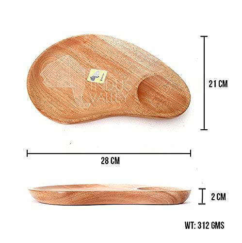 Brown Neem Wood Serving Platter For Serving Fruits | Vegetable Platter, Cookies, Chocolates, Cereals, Snacks, Salad, Dry Fruits, Chips - 28cm - Mango Shaped Platter