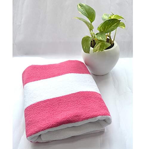 Hanorix 100% Cotton Large Size Bath Towel 900 Gsm | Soft Bath Towel For Men & Women Ultra Absorbent Cotton Towel Soft & Absorbent Towel (Pink Line) - Pack Of 2