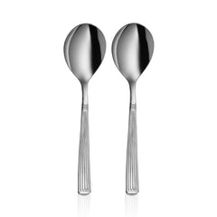 Stainless Steel New Stribes Serving Spoon Set Of 2 Pieces, Silver | Easy To Clean & Dishwasher Safe