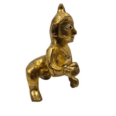 Laddoo Gopal Statue, Bal Gopal Thakur Ji Brass Idol, Gold, Brass, Size - Small, Perfect For Worship & Home Decor, Temple, Compact Design, Lord Krishna Murti, God Idol