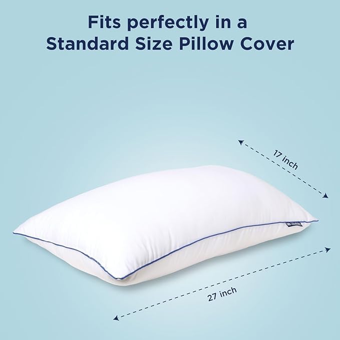 100% Virgin Microfiber Filling Super Soft Pillow, Bed Pillow, White - Rectangular Shape, Ideal For All Sleepers, Washable, Easy Care, Super Soft Comfort Pillow - Pack Of 2