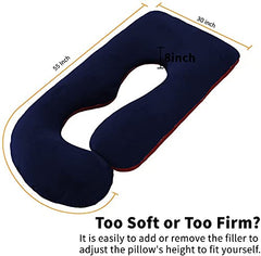J Shaped Pillow, Pregnancy Pillow For Maternity & Baby Nursing - Dark Blue & Maroon | Pregnant Women Stomach, Spine, Neck Support, Velvet Outer Cover With Zip, Foldable, Multipurpose Use