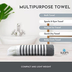 Suam Suntails Lightweight 100% Cotton Bath Towel | (Grey - Black & Yellow - Lite Blue, Suntails Towel, Cotton, Standard, 2, Af-Bt) - Pack Of 2