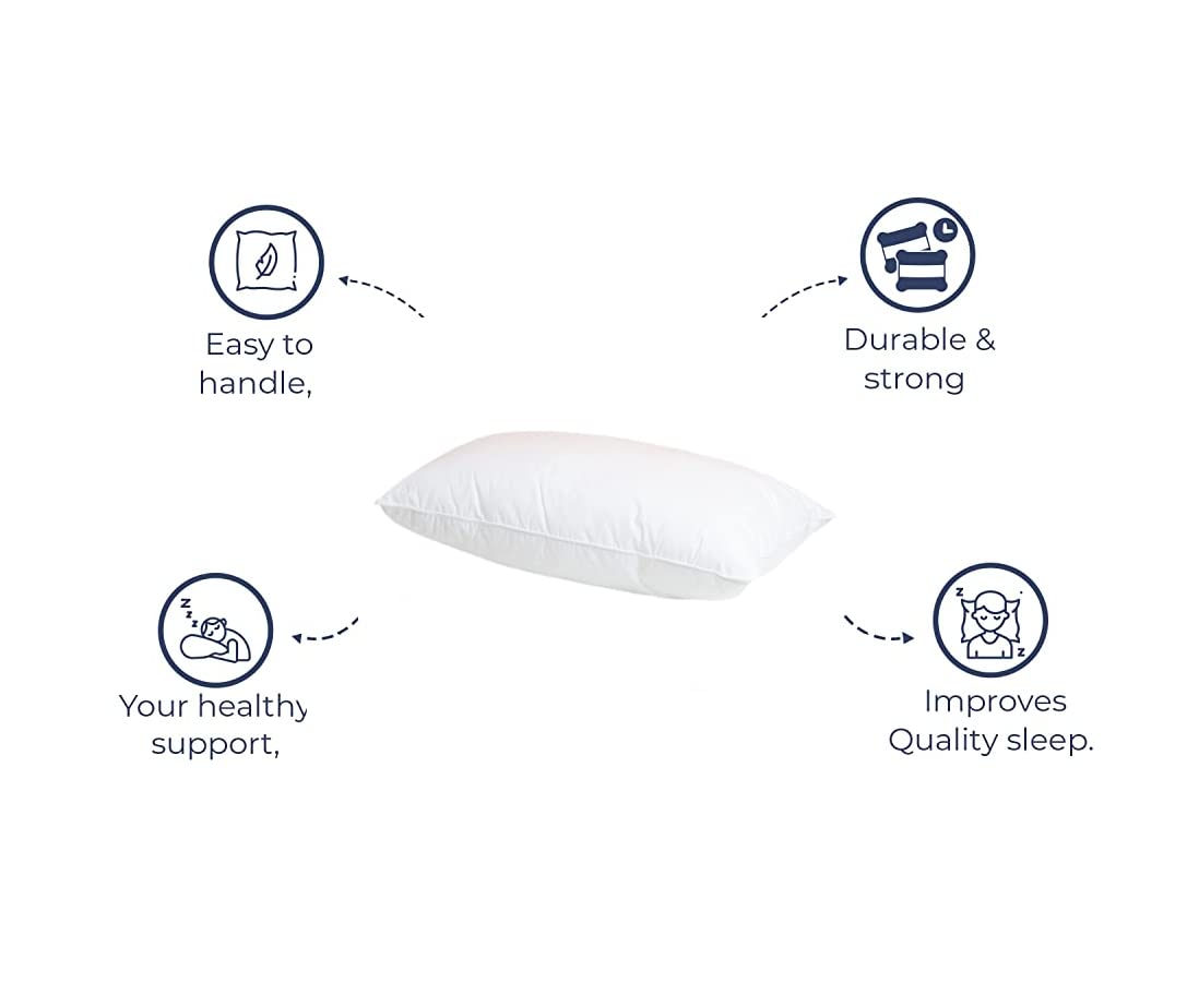 Polyester Microfiber Pillow Filler Combo, For Bedroom, Bed Pillow, King Size - 18 X 28 Inch | Neck Support, For Side, Back & Stomach Sleeper | Useful For Everyone, Washable - Pack Of 8
