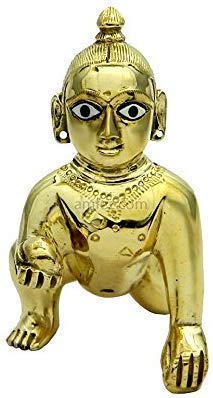 Laddu Gopal Idol, Thakur Ji, Bal Gopal Statue, Gold, Brass, Medium Size - No. 4, Petal Murti - 4 Inch, Janmashtami Special For Home Temple, Handmade, Made In India, Lord Krishna Murti