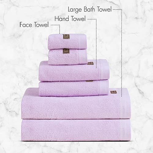 Spread Spain Bamboo Towel Bath, Hand & Face Towel 1950 Gsm | High Absorbent Super Soft | Hotel Spa Decorative Bathroom Towels | Lavender (Set Of 6)