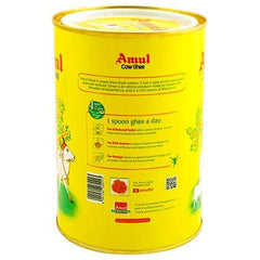 Natural Premium Cow Ghee By Amul | High In Fiber Healthy & Nutritious Pure Cow Ghee Good For Halwa | (1 Litr) 33.8 Ounce | Tin Pack