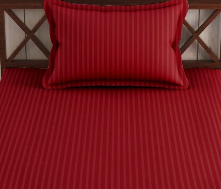 Cotton Single Bedsheet 1 Pillow Cover - 38 X 80 Inches, Maroon | All Around Elastic Fitted Bedsheet | Durable & Long Lasting Fabric, Naturally Breathable & Wrinkle Free
