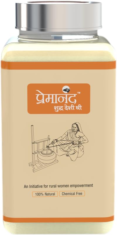 Premium Natural Shudh Desi Ghee By Premanand | Made With Traditional Bilona Method Ghee Perfect For Improves Digestion | (1 Litr) 33.8 Ounce | Jar Pack