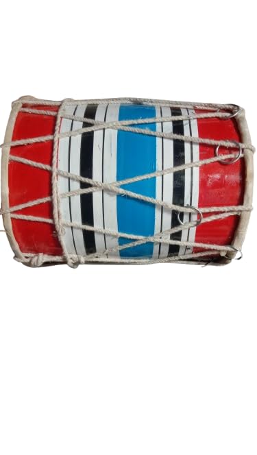 Baby Mini Dholak For Kids Or Decoration - Red & Blue | Perfectly Symmetric Round Dholak - Dholak For Festival, Wedding, Satsang | Very Easy To Tune