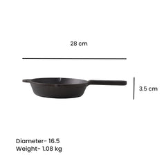 Pre-Seasoned Black Cast Iron Fry Pan Or Skillet With Long Handle - Very Small, 15.2 Cm, 6 Inch, 0.42 Liter, 1.1 Kg | Induction Friendly, Nonstick Fry Pan, 100% Pure & Toxin Free, No Chemical Coating