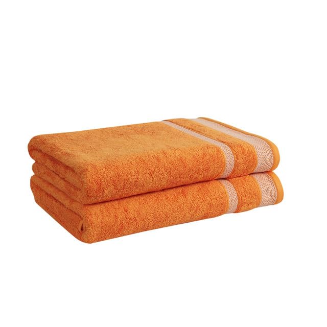 Mafatlal Premium Cotton Bath Towel 1100 Gsm | Quick Dry, Durable Long Size Towel- Pack Of 2 (Orange)