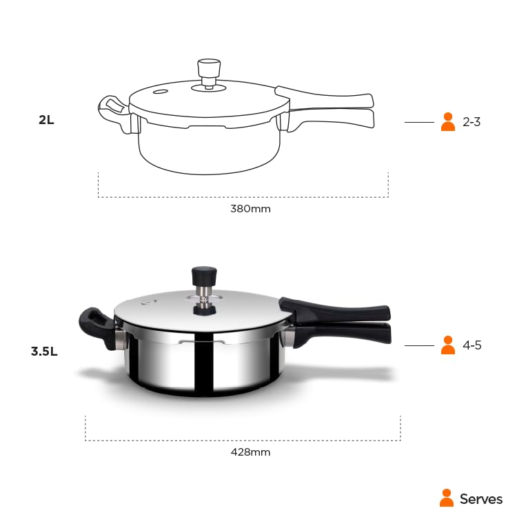 Stellar Stainless Steel Mirror Finish Pressure Cooker Lid With Gasket - 2 Liters | Rivet Less Handle - Induction & Gas Base