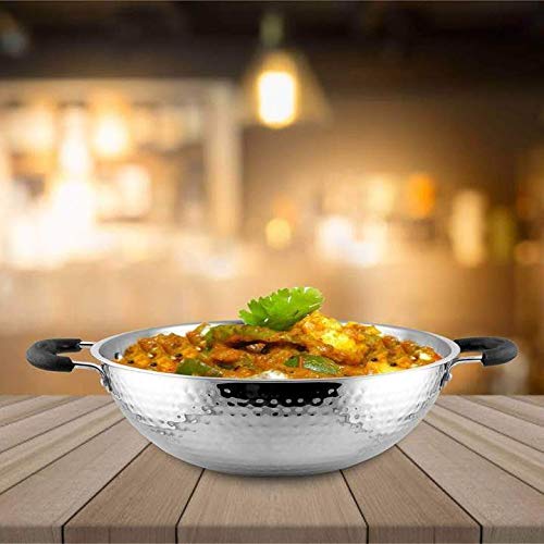 High Grade Stainless Steel Hammered Cookware Set Of 2 Pcs - Hammered Patila + Hammered Kadhai, Silver | Easy To Clean & Dishwasher Safe