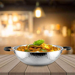 High Grade Stainless Steel Hammered Cookware Set Of 2 Pcs - Hammered Patila + Hammered Kadhai, Silver | Easy To Clean & Dishwasher Safe