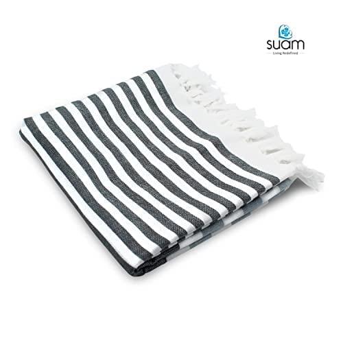 Suam Suntails Lightweight 100% Cotton Bath Towel | (Grey - Black & Yellow - Lite Blue, Suntails Towel, Cotton, Standard, 2, Af-Bt) - Pack Of 2