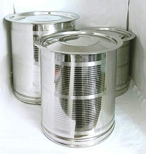 Stainless Steel Atta Tanki Or Container, Box, Drum, Pawali, Tanki With Lid 22 No.+24 No.+26 No. | Silver Stainless Steel Atta Drum - Set Of 3