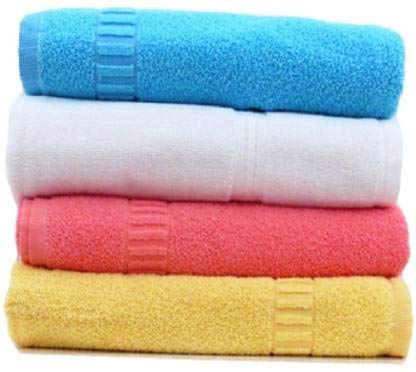 Ayus Cotton Bath Towel 1600 Gsm (Blue, White, Yellow & Pink) - Pack Of 4