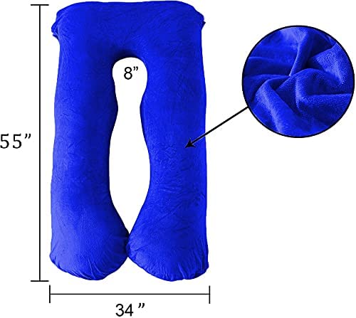 Pregnancy Pillow, Maternity Body Pillow For Sleeping, U Shaped, Royal Blue - 55 Inch | Full Body Pillow, Pregnancy Pillow For Pregnant Women, Support Belly & Back, Removable Velvet Cover