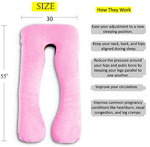 U Shaped Pillow, Pregnancy Pillow For Maternity & Baby Nursing - Pink & Brown | Pregnant Women Stomach, Spine, Neck Support, Velvet Outer Cover With Zip, Full Body Pillow, Adjustable Pillow