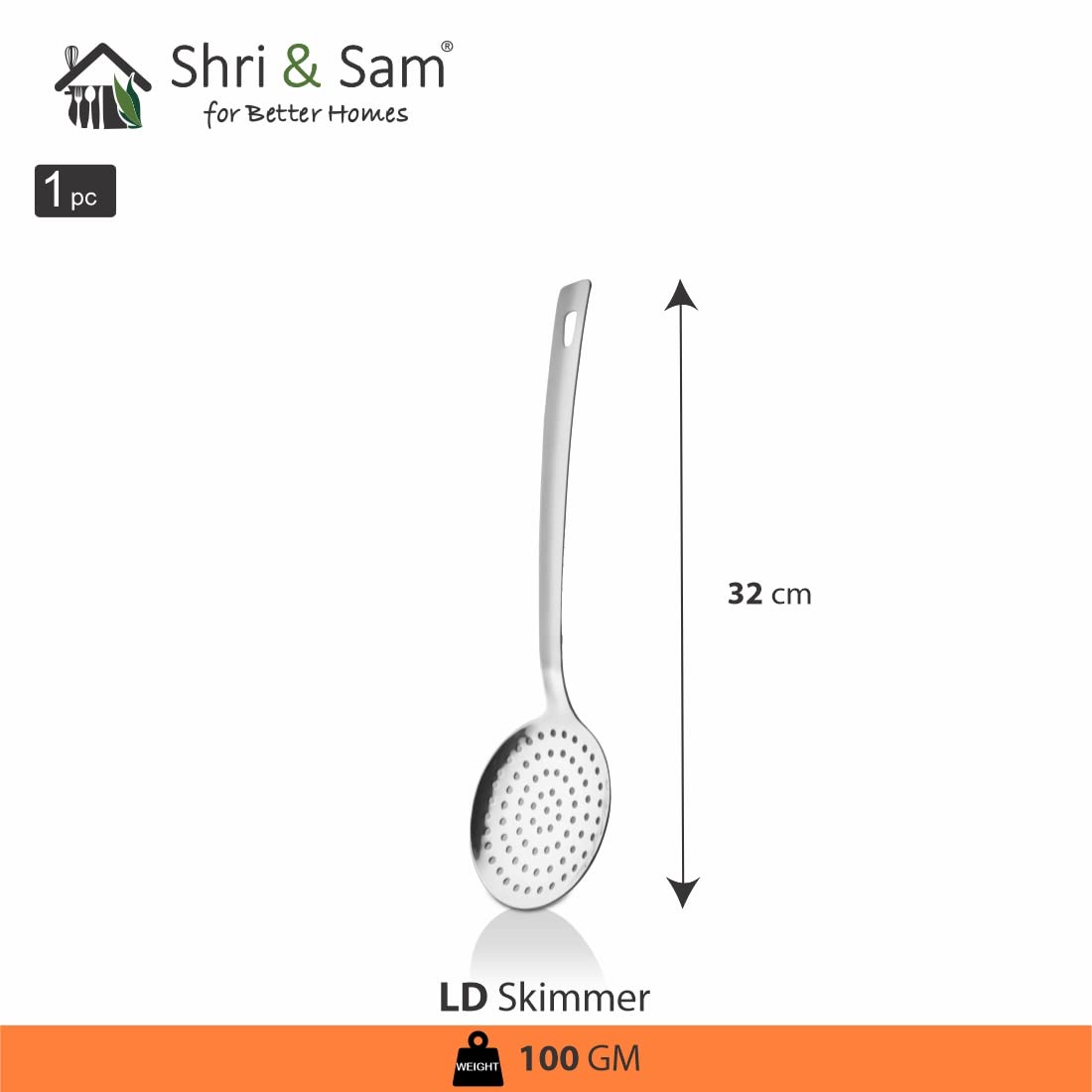 Silver Stainless Steel Skimmer, 32cm | Durable, Rust Free & Dishwasher Friendly - Stainless Steel Poni