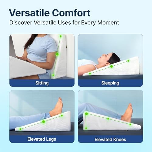 Complete Back Support Wedge Cushion With Memory Foam Pillow, White | Improves Comfort & Posture While Sitting -Working On Bed | Premium Removable Covers, Resting, Multi-Use Pillow