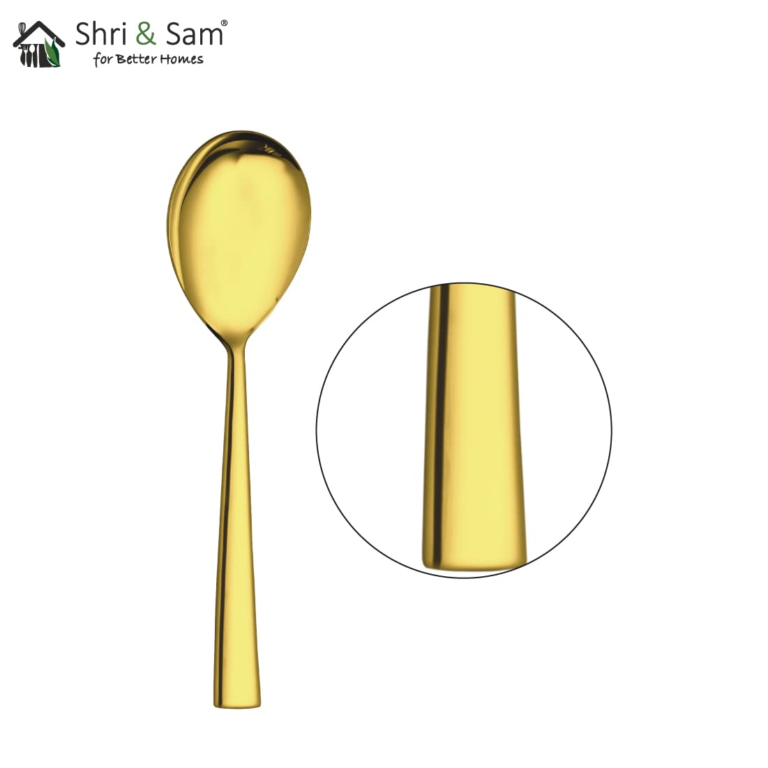 Stainless Steel Lotus Plain Gold PVD Coating Serving Spoon Set Of 2 Pieces | Easy To Clean & Dishwasher Safe