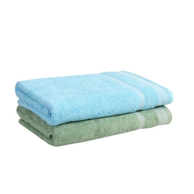 Mafatlal Premium Cotton Bath Towel 1100 Gsm | Quick Dry, Durable Long Size Towel- Pack Of 2 (Blue & Green)