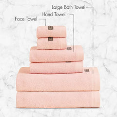 Spread Spain Bamboo Towel Bath, Hand & Face Towel 1950 Gsm | High Absorbent Super Soft | Hotel Spa Decorative Bathroom Towels | Peach (Set Of 6)