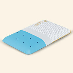 Slim Memory Foam Pillow, Thin Support Pillow For Pain Relief, Standard Size - 4.5 X 15 Inches, White & Sky-Blue | Premium Bamboo Zipper Cover, Neck Support, Removable Cover - Pack Of 1