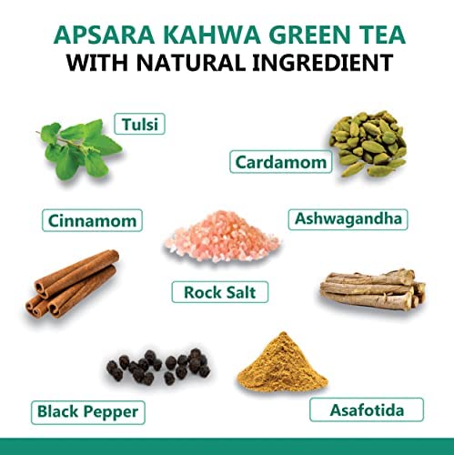 Apsara Detoxifying Kahwa Green Tea - 10 Tea Bags | Blended With Rock Salt, Tulsi, Cardamom, Cinnamon, Black Pepper, Ashwagandha Tea - Immunity Booster, Promotes Skin Glow