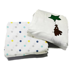 Organic Cotton Muslin Baby Bath Towel 200 Gsm | Cotton Cloth Premium Baby Washable Reusable, Absorbent, Extra Soft (Kite Star & Multi Dot)- Pack Of 2