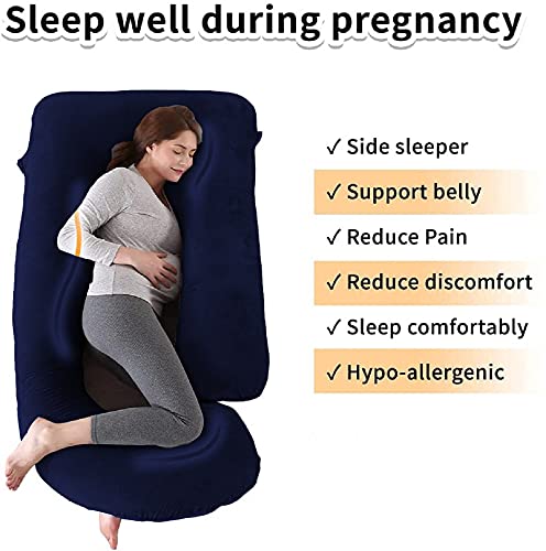 J Shaped Pillow, Pregnancy Pillow For Maternity & Baby Nursing - Dark Blue & Maroon | Pregnant Women Stomach, Spine, Neck Support, Velvet Outer Cover With Zip, Foldable, Multipurpose Use