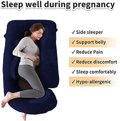 J Shaped Pillow, Pregnancy Pillow For Maternity & Baby Nursing - Dark Blue & Maroon | Pregnant Women Stomach, Spine, Neck Support, Velvet Outer Cover With Zip, Foldable, Multipurpose Use