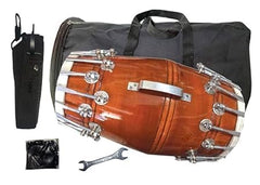 Musical Dholak Instrument Drum Nuts & Bolt With Kit Carry Bag - Brown | Perfectly Symmetric Round Dholak - Dholak For Festival, Wedding, Satsang | Very Easy To Tune