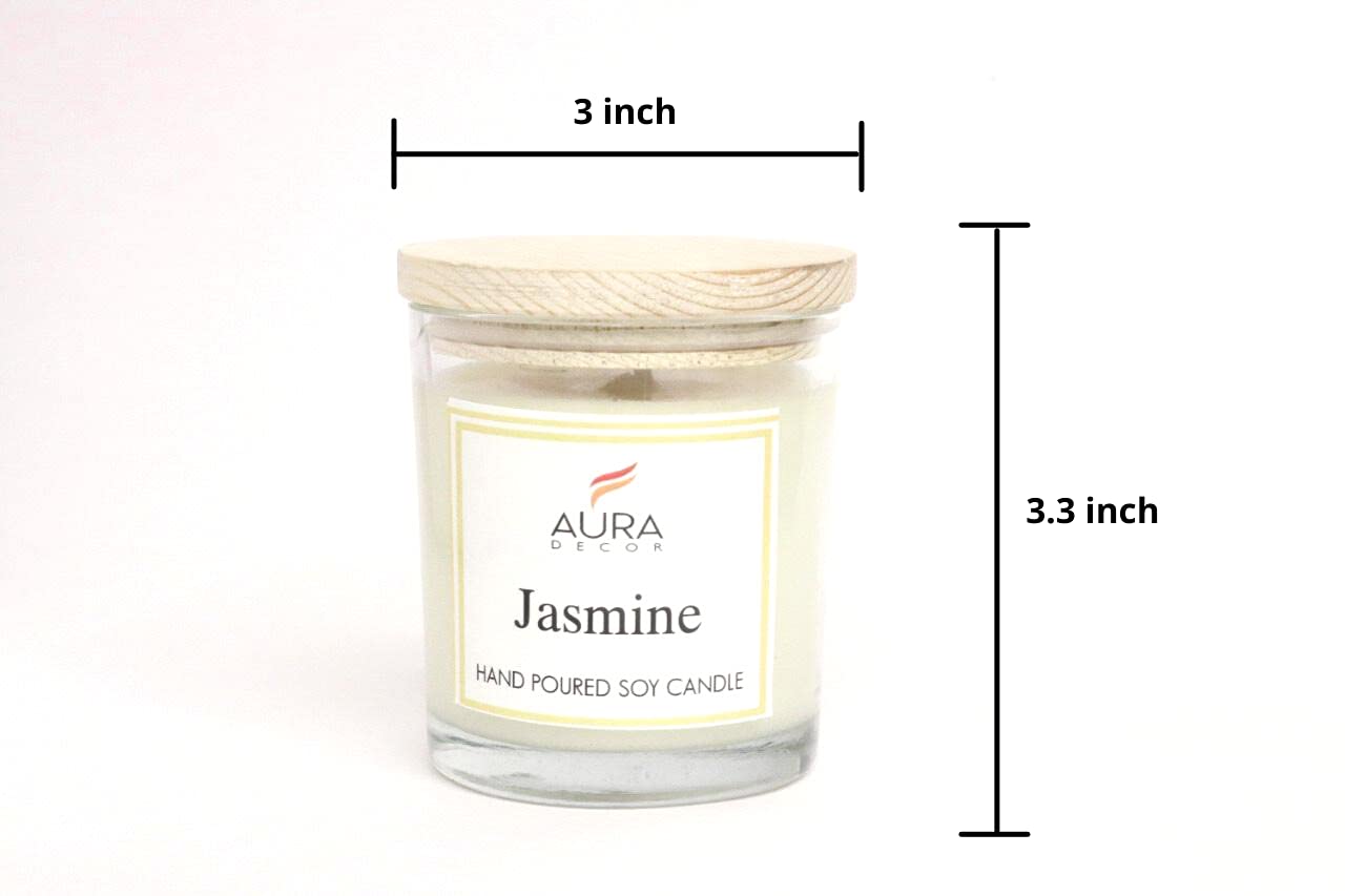 TRANSPARENT JASMINE FRAGRANCE SOY WAX GLASS CANDLE 150GM WITH WOODEN LID & COMES