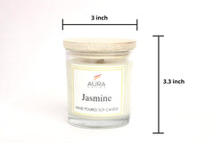 TRANSPARENT JASMINE FRAGRANCE SOY WAX GLASS CANDLE 150GM WITH WOODEN LID & COMES