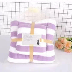 Homecloud Ultra Soft 300 Gsm Bath Towel Set | 3x Softer Than Cotton Towels Strip Purple | Highly Absorbent & Ultra Fast Dry | Set Of 2 (1 Bath + 1 Face Towel)
