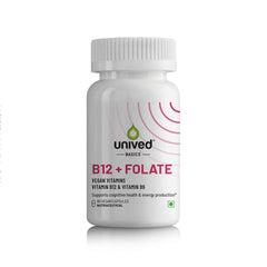 Unived Basics B12+ Folate , Vitamin B12 , Essential For Vegan & Vegetarians | 60 Vegan Capsules , 100gm 0.2lbs