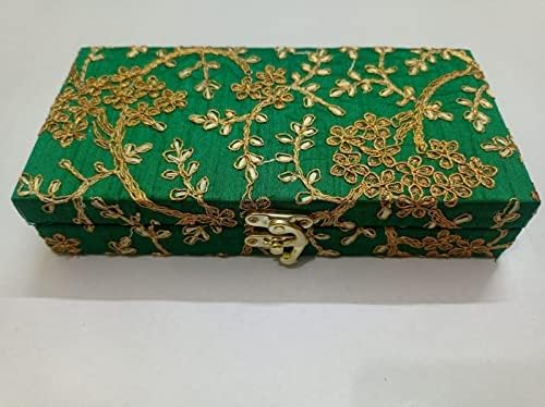 Decorative & Attractive Box Cash Box, Shagun Box, Jewellery Box, Money Box Envelop Wedding, Gift Box, Bangel Box With Embroidery Design Pack Of 1, Colour - Green