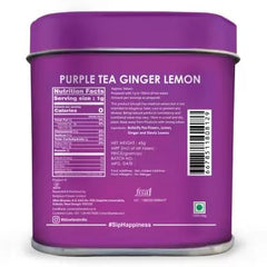 Blue Tea Caffeine Free Purple Tea With Ginger & Lemon - 50gm Tin, 1.7 Ounce, 50 Cups | Flower Based Gifting Delight Tea - Gluten Free, Non-Bitter | No Added Colors, No Preservatives