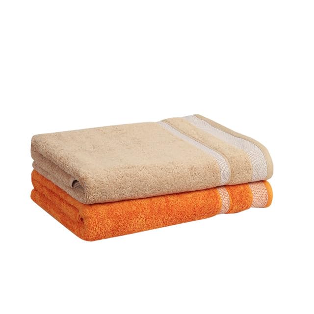 Mafatlal Premium Cotton Bath Towel 1100 Gsm | Quick Dry, Durable Long Size Towel- Pack Of 2 (Brown & Orange)