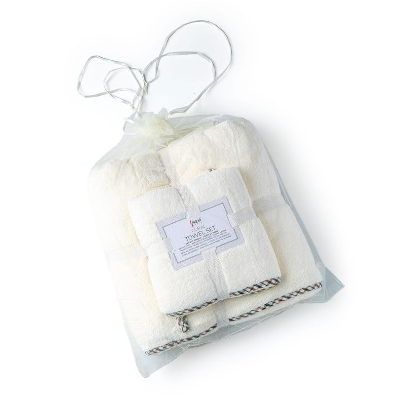 Spread Spain Microfiber Coral & Hand Towel 300 Gsm | Super-Soft Durable & Quick Drying Bath Towlels Gift Items (Ivory)